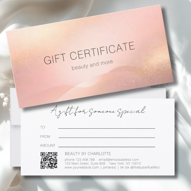 Glödande Blush Guld Gradient QR-kod Presentkort (Blush Gold Glow Gradient QR Code Gift Certificate)