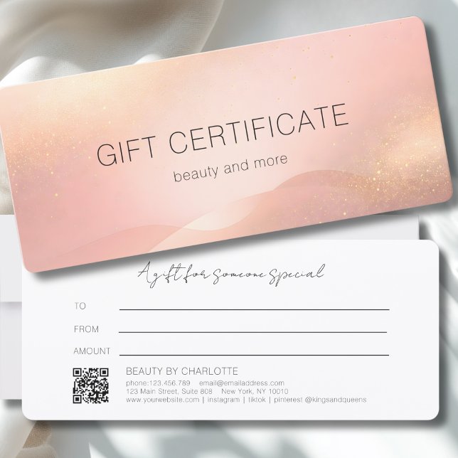 Glödande Blush Guld Gradient QR-kod Presentkort (Blush Gold Glow Gradient QR Code Gift Certificate)