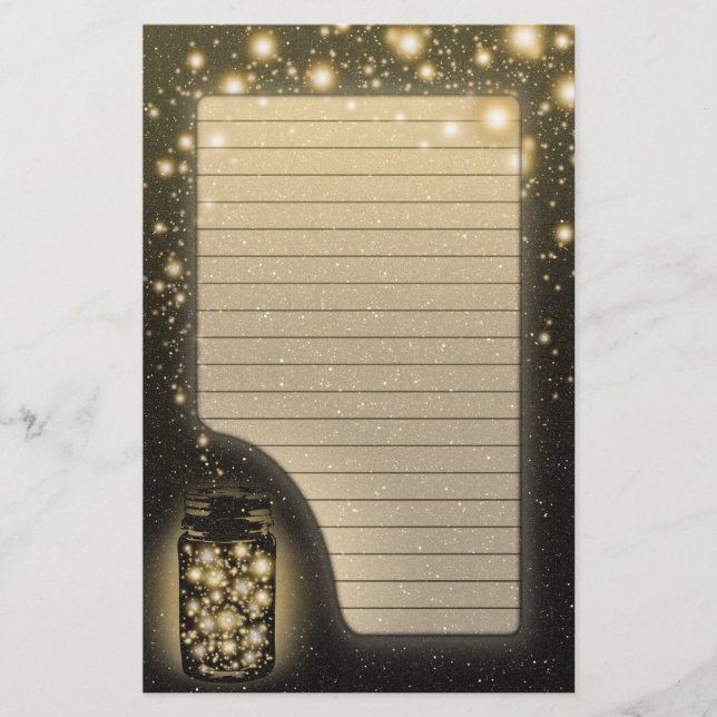 Glödande burk av Fireflies med fodrade Brevpapper (Framsida)