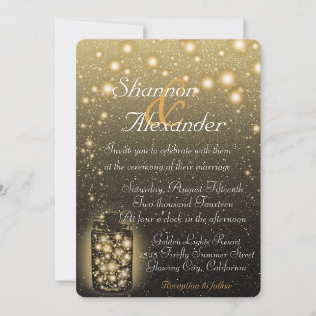 Glödande burk av Fireflies med nattstjärnor Inbjudningar (Framsida)