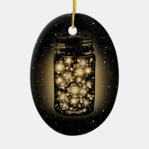 Glödande burk av Fireflies med nattstjärnor Julgransprydnad Keramik