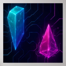 Glödande Cyberpunk Geometriskt Kretsmönster Poster