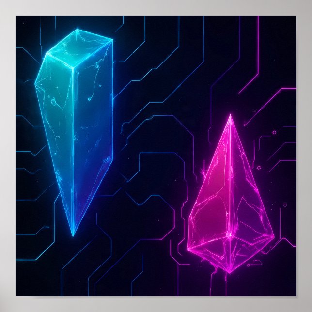 Glödande Cyberpunk Geometriskt Kretsmönster Poster (Framsidan)