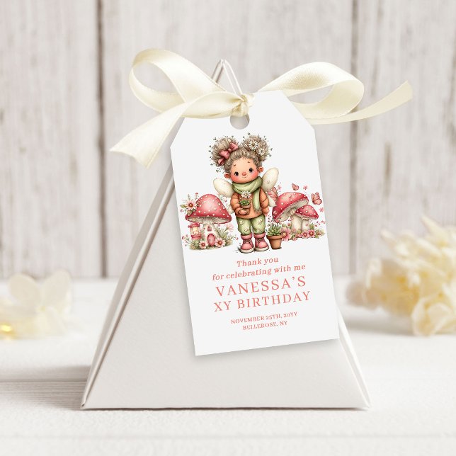 Glödande Fe 2-års Födelsedags Rodnad Blommor Förmå Presentetikett (Glow Fairy 2nd Birthday Blush Flowers Favor Gift Tags)