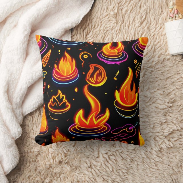 Glödande flamsymboler på Mörken Canvas Kudde (Filt)