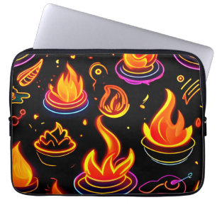 Glödande flamsymboler på Mörken Canvas Laptop Fodral