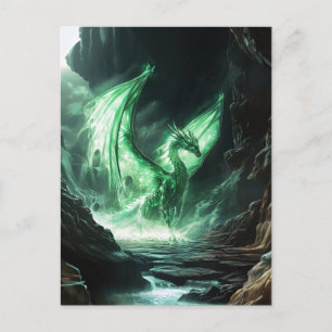 Glödande Grönt Dragon Mythical Creature Vykort