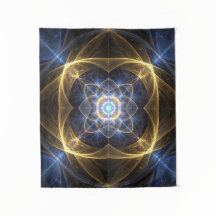 Glodande Guld Blue Fractal Energy Tapestry