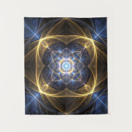 Glodande Guld Blue Fractal Energy Tapestry