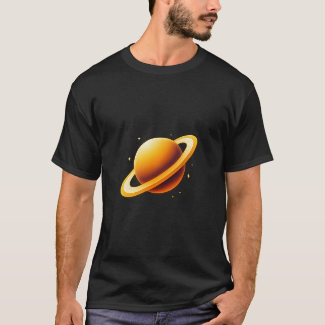 Glödande gyllene ringad planet med stjärnor t shirt (Framsida)