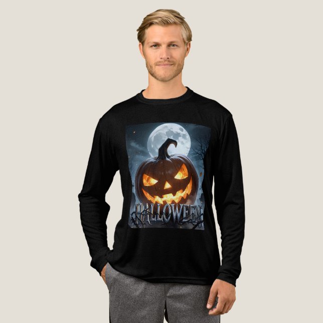 Glödande Halloween-pumpa Måne T Shirt (Hel framsida)