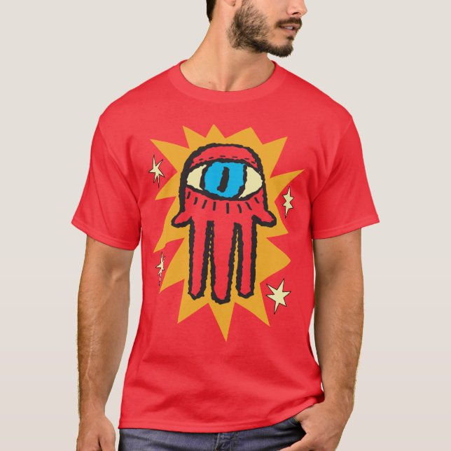 Glödande Hamsa räcker av ont öga för gud Tee Shirt (Framsida)