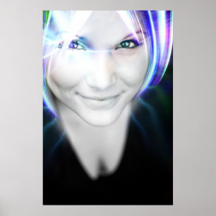 Glödande hårkvinna för futuristiska poster
