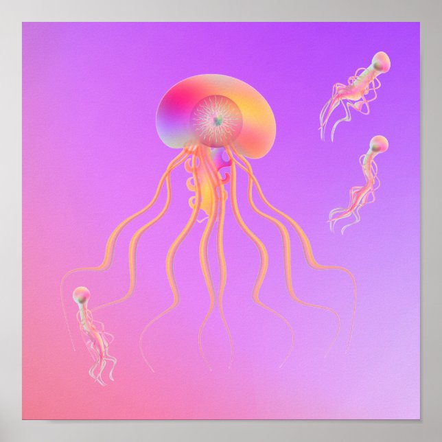 Glödande havsväsen i vaporwave-färger. poster (Framsidan)