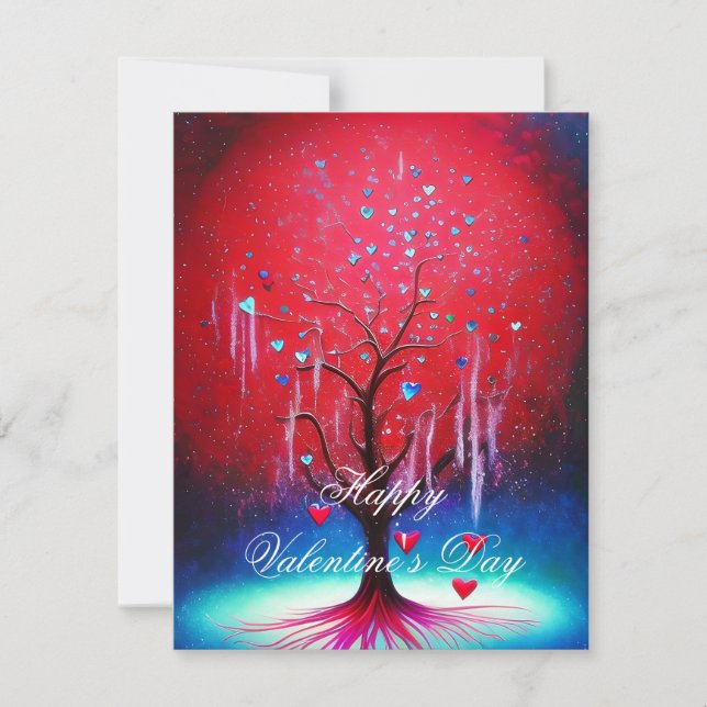 Glödande hjärta träd valentin  julkort (Framsida)