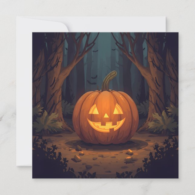 Glödande Jack O' Lantern i skogen Inbjudningar (Framsida)