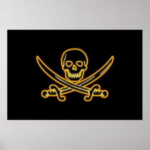 Glödande Jolly Roger piratflagga Poster