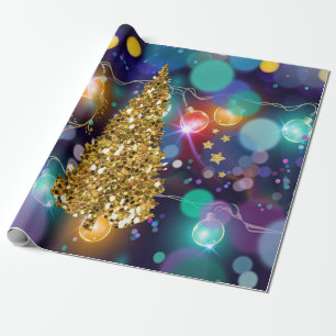 Glödande julljusBokeh guld- träd Presentpapper