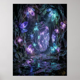 Glödande kristallgrotta fantasi konst poster