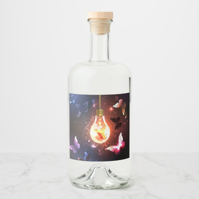 Glödande ljus med nattfjäll spritflaskor etikett (Framsida)