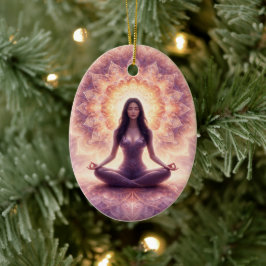 Glödande Mandala Meditation Kvinna Anpassat Namn Julgransprydnad Keramik
