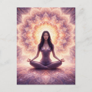 Glödande Mandala Meditation Kvinna Anpassat Namn Vykort