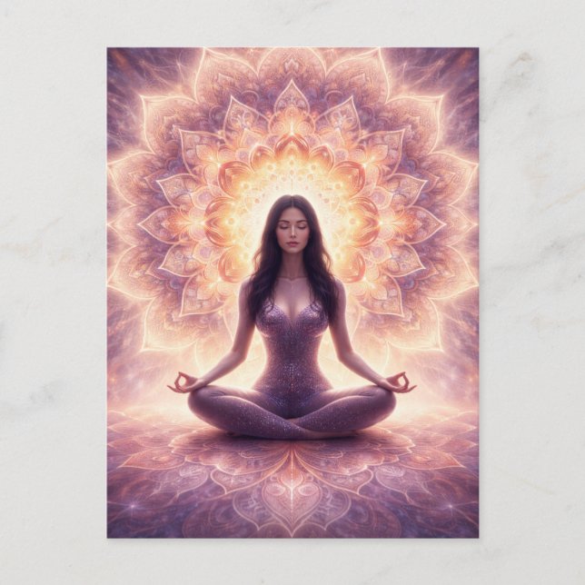 Glödande Mandala Meditation Kvinna Anpassat Namn   Vykort (Framsida)