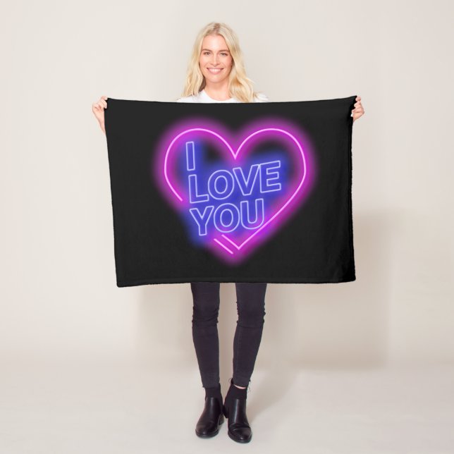Glodande Neon Se Rosa Blue Valentine Heart Small Fleecefilt (På plats)