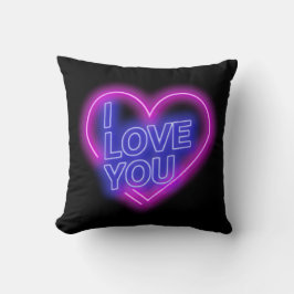 Glodande Neon Se Rosa Blue Valentine Heart Small Kudde