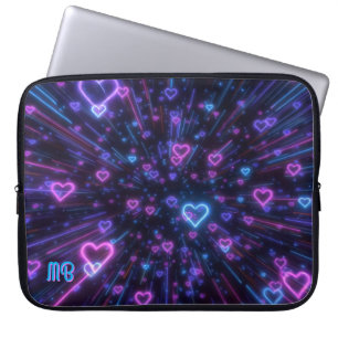 Glödande Neonhjärta Galaxy Kosmisk Kärlek Utbrott Laptop Fodral