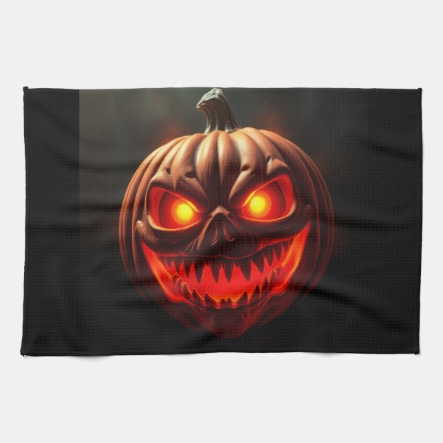 Glödande neonpumpa Halloween kökshandduk (Horisontell)