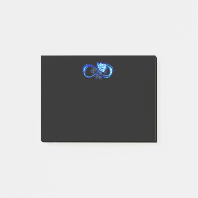 Glödande oändlighet med blå ros post-it block (Framsida)