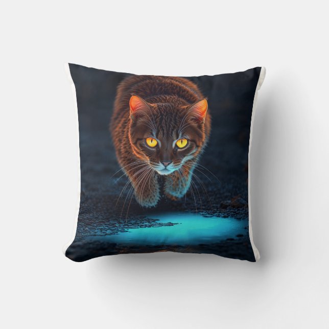 Glödande Ögon Katt Estetik Vilda Djur Illustration Kudde (Framsida)