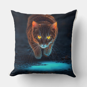 Glödande Ögon Katt Estetik Vilda Djur Illustration Kudde