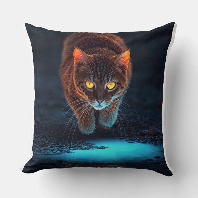 Glödande Ögon Katt Estetik Vilda Djur Illustration Kudde (Framsida)