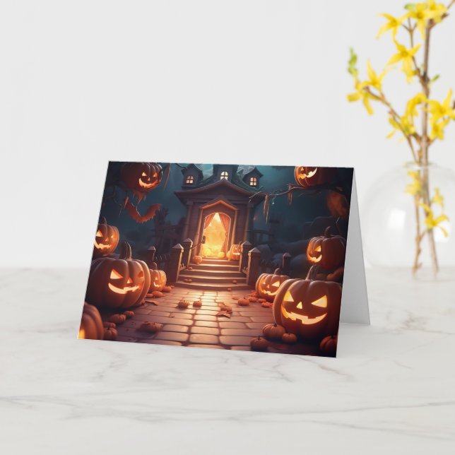 Glödande pumpa Halloween Kort (Gul blomma)