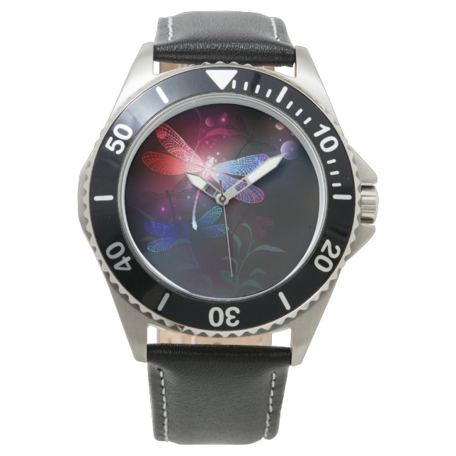 Glodande röd drakfluga armbandsur (Framsida)