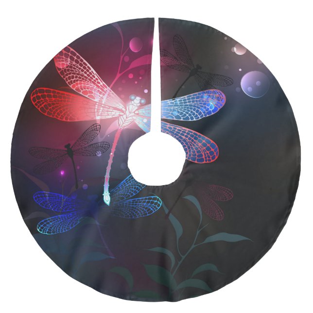 Glodande röd drakfluga julgransmatta borstad polyester (Framsidan)