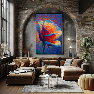 Glödande ros punktillism blommig konst poster