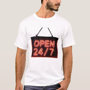 Glödande rött neon "ÖPPEN DÖGNET RUNT"-skylt T Shirt