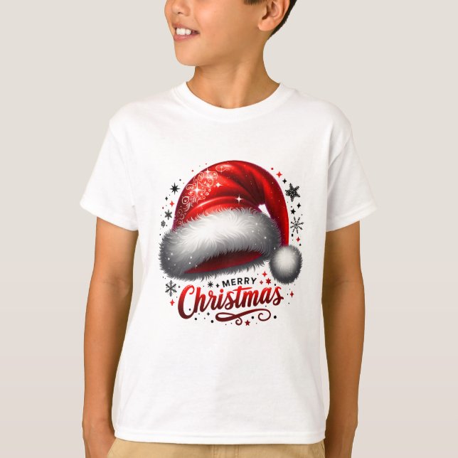 Glödande scharlakansröd tomtehatt t shirt (Framsida)