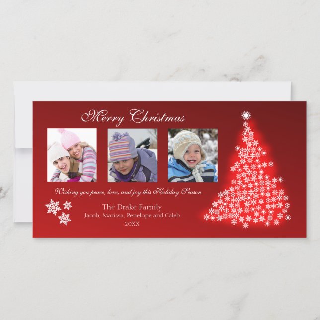 Glödande Snowflaketräd (röda) Photocard, Julkort (Framsida)