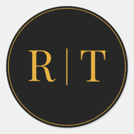 Gloden Black Monogram Bröllop Runt Klistermärke