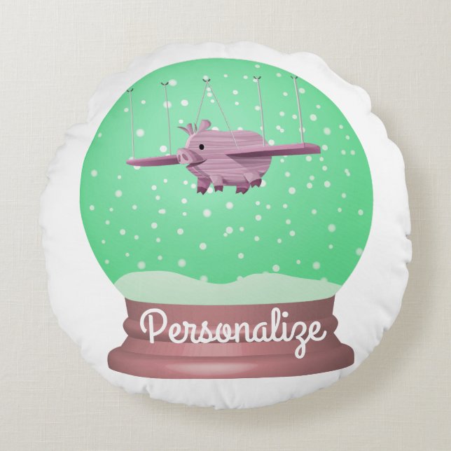 Gloden gris snö rund kudde (Framsidan)