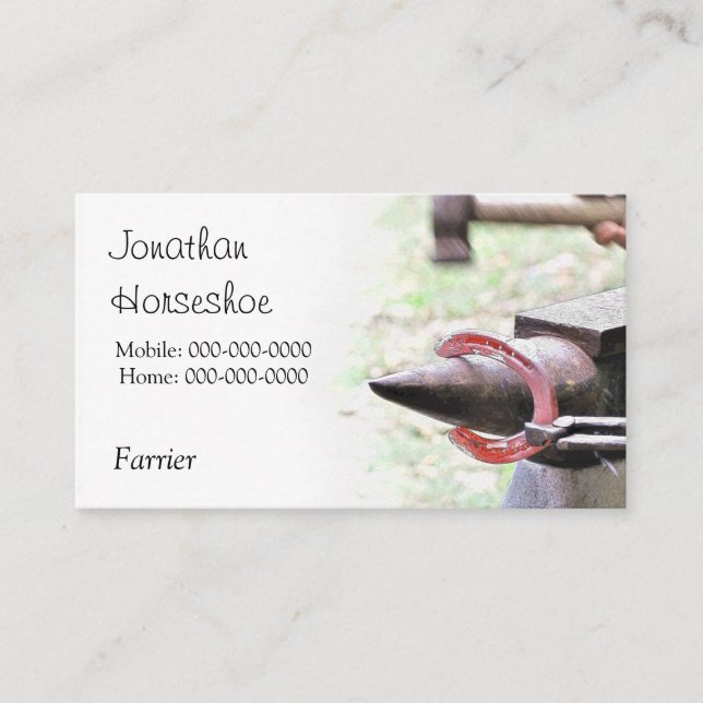 Glödhet hästsko för Farrier Visitkort (Framsida)