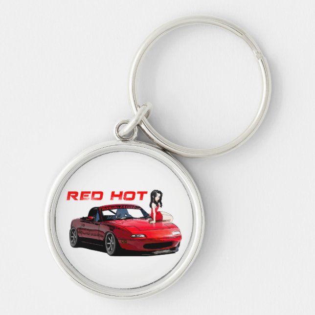 Glödheta Miata MX-5 Rund Silverfärgad Nyckelring (Framsidan)