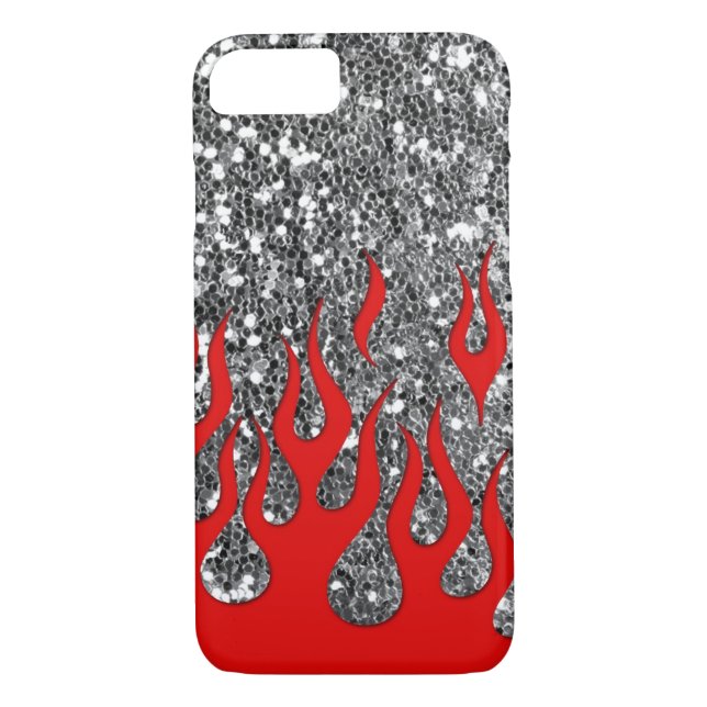 Glödhett flammar på silverglitterLook Case-Mate iPhone Skal (Baksida)