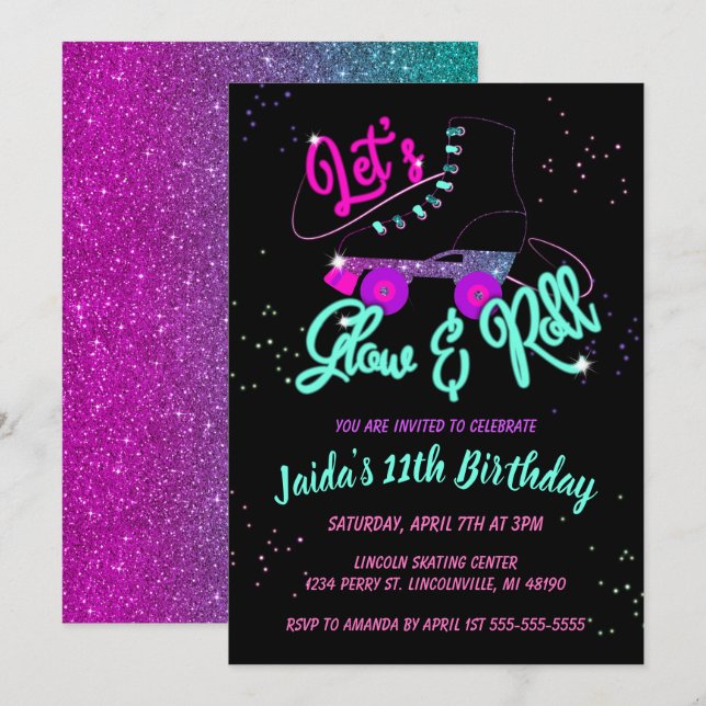 Glödhjul Skridsko Födelsedagsinbjudan Inbjudningar (Fram/baksida)
