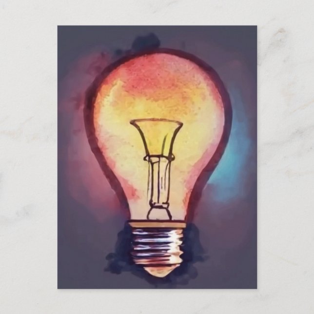 Glödlampa Akvarellmålning, Lampa Vykort (Framsida)