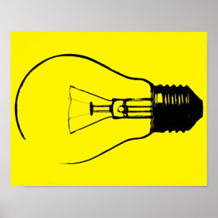 Glödlampa Ljuslampa Grafisk Konst Affisch Skylt